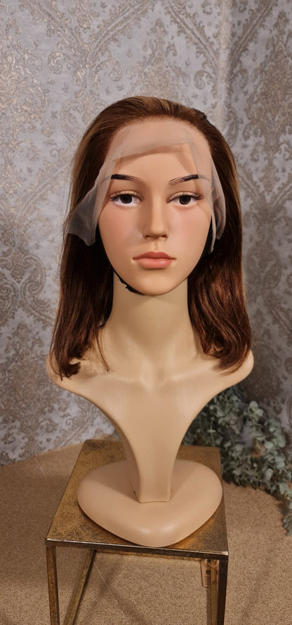 Perücke 10" 12" 14" 16" glatt mit Lace Frontal 13x4 Farbe #4/27Diosa Extensions Haarverlängerungen