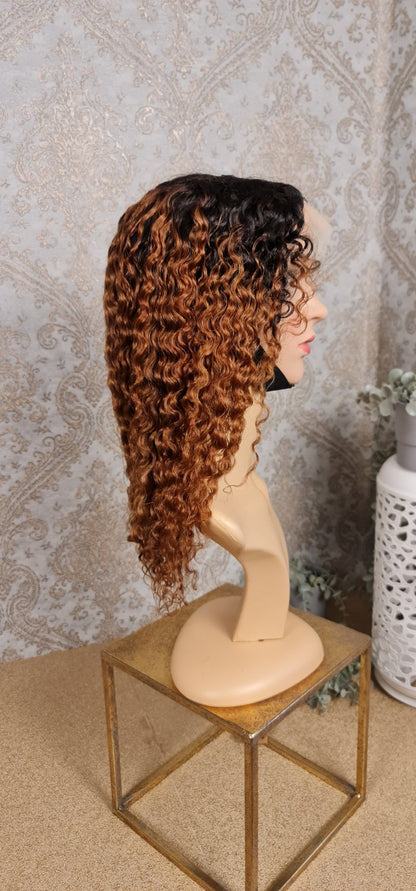 Perücke 10" 12" 14" 16" Jerry Curly mit Lace Frontal 13x4 Farbe 1b/30Diosa Extensions Haarverlängerungen