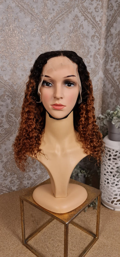 Perücke 10" 12" 14" 16" Jerry Curly mit Lace Frontal 13x4 Farbe 1b/30Diosa Extensions Haarverlängerungen