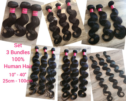 Set 3 Bundles Haarverlängerung Echthaar 10"-40" (25cm-100cm) welligDiosa Extensions Haarverlängerungen