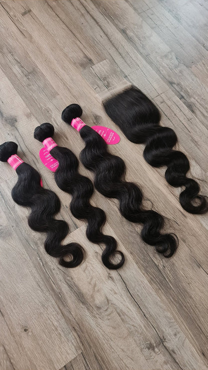Set 3 Bundles Haarverlängerung Echthaar 20 22 24" (50 55 60cm) + 20" (50cm) 4x4 Closure Body WaveDiosa Extensions Haarverlängerungen