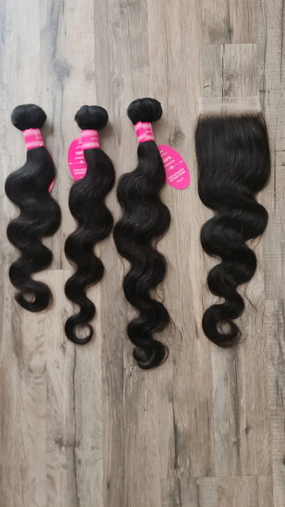 Set 3 Bundles Haarverlängerung Echthaar 20 22 24" (50 55 60cm) + 20" (50cm) 4x4 Closure Body WaveDiosa Extensions Haarverlängerungen