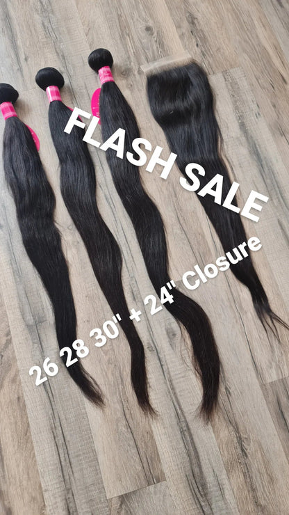 Set 3 Bundles Haarverlängerung Echthaar 26 28 30" (65 70 75cm) + 24" (60cm) 4x4 Closure glattDiosa Extensions Haarverlängerungen